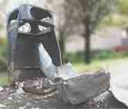 An explosion damaged bin.