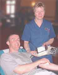 Volunteer giving blood.