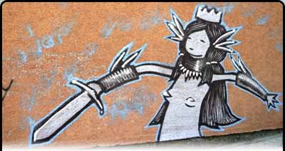 "Woodside Warrior" graffiti art at Woodside.