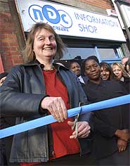 Rose Ardron, Community Chair of the New Deal, cut the ribbon to launch the new Information Shop.