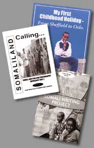 Display of books by Mohamed Bashe.