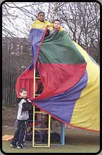 Kids on a climbing frame.