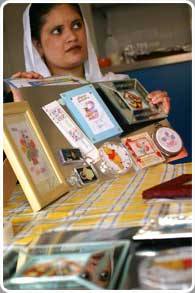 A student displays their work.